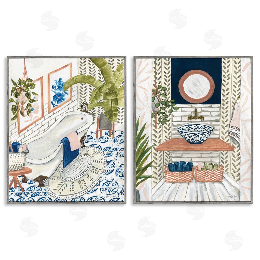 Yvette St. Amant Boho Chic Bathroom Gray Framed Giclee Wall Art Print