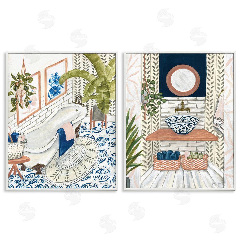 Yvette St. Amant Boho Chic Bathroom White Framed Giclee Wall Art Print
