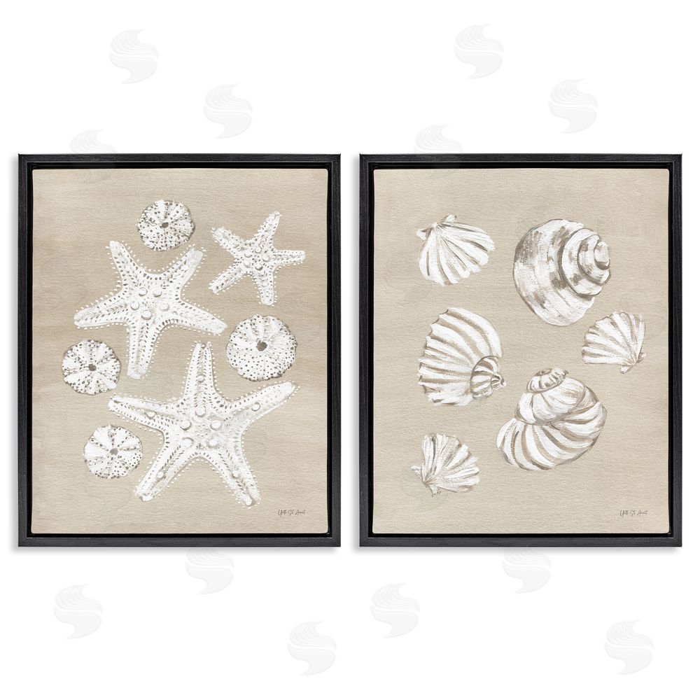 Yvette St. Amant Beach Treasure Starfish Shells Black Floating Frame Canvas Wall Art Print