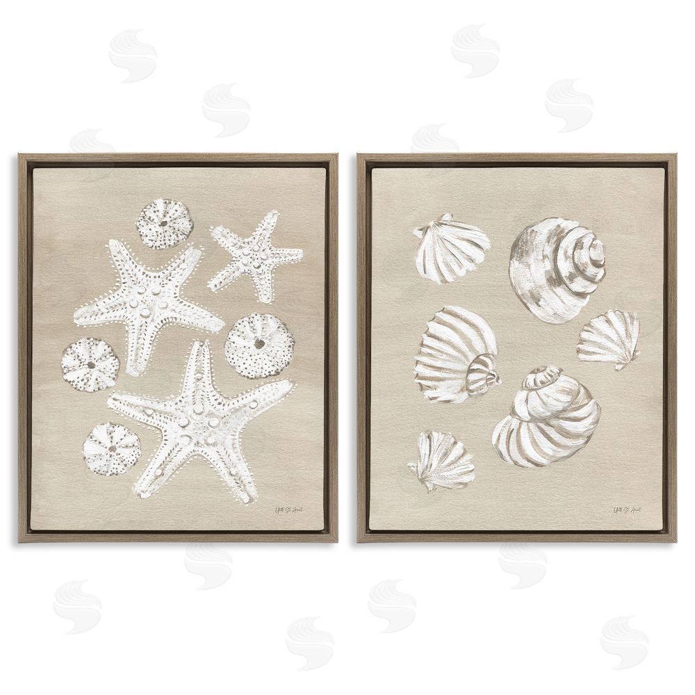 Yvette St. Amant Beach Treasure Starfish Shells Brown Floating Frame Canvas Wall Art Print