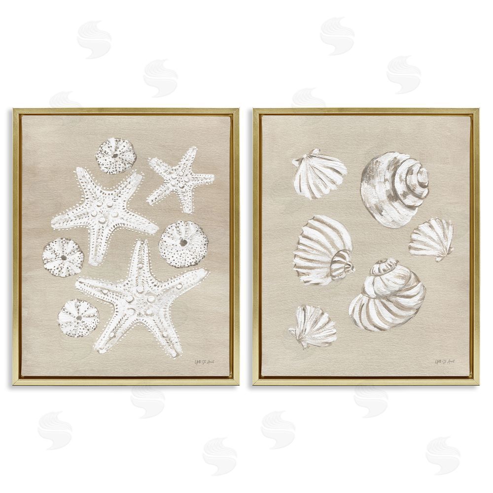 Yvette St. Amant Beach Treasure Starfish Shells Gold Floating Frame Canvas Wall Art Print