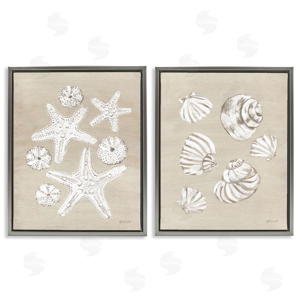 Yvette St. Amant Beach Treasure Starfish Shells Gray Floating Frame Canvas Wall Art Print
