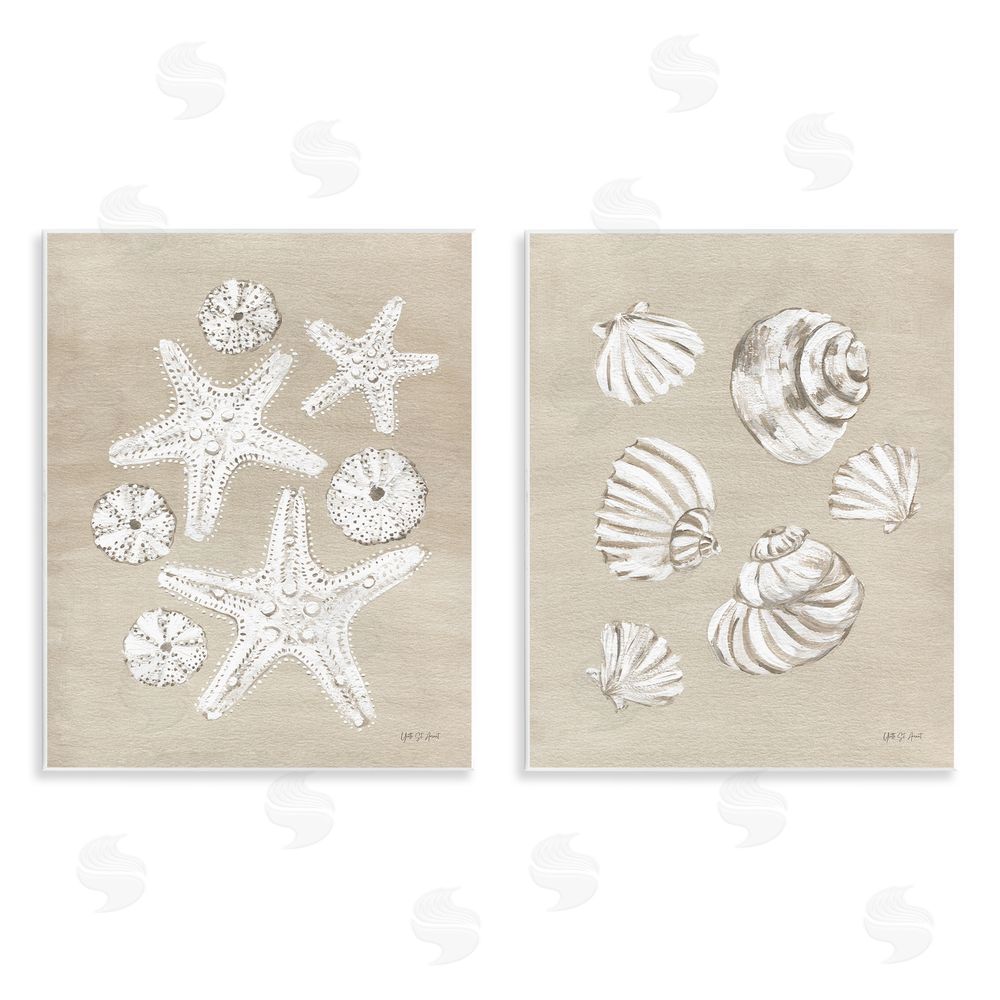 Yvette St. Amant Beach Treasure Starfish Shells Wooden Wall Plaque Art Print