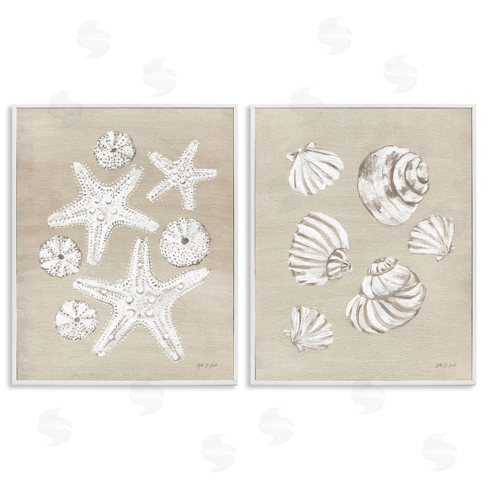 Yvette St. Amant Beach Treasure Starfish Shells White Framed Giclee Wall Art Print
