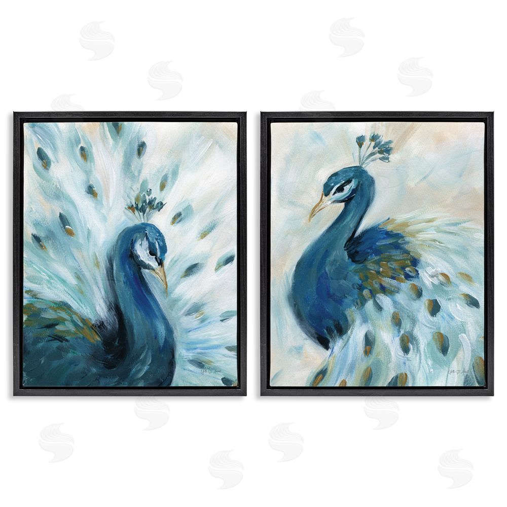 Yvette St. Amant Gentle Pretty Peacocks Black Floating Frame Canvas Wall Art Print