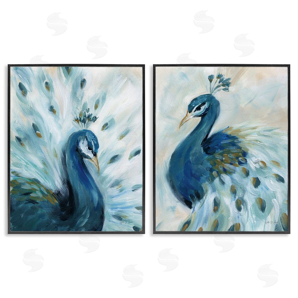 Yvette St. Amant Gentle Pretty Peacocks Black Framed Giclee Wall Art Print