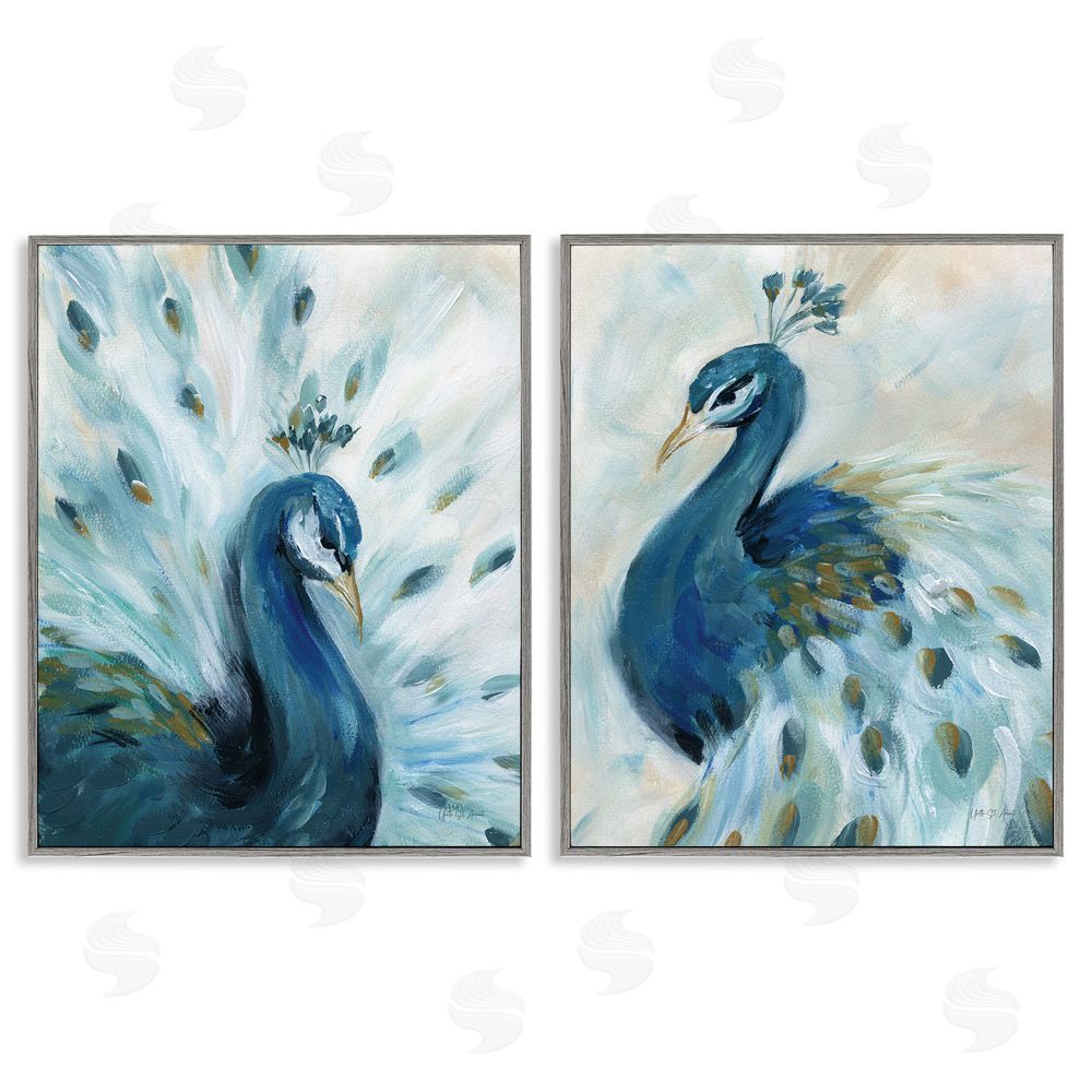 Yvette St. Amant Gentle Pretty Peacocks Gray Framed Giclee Wall Art Print