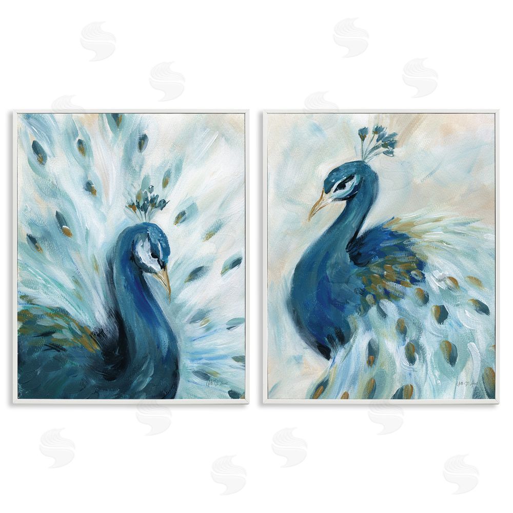 Yvette St. Amant Gentle Pretty Peacocks White Framed Giclee Wall Art Print