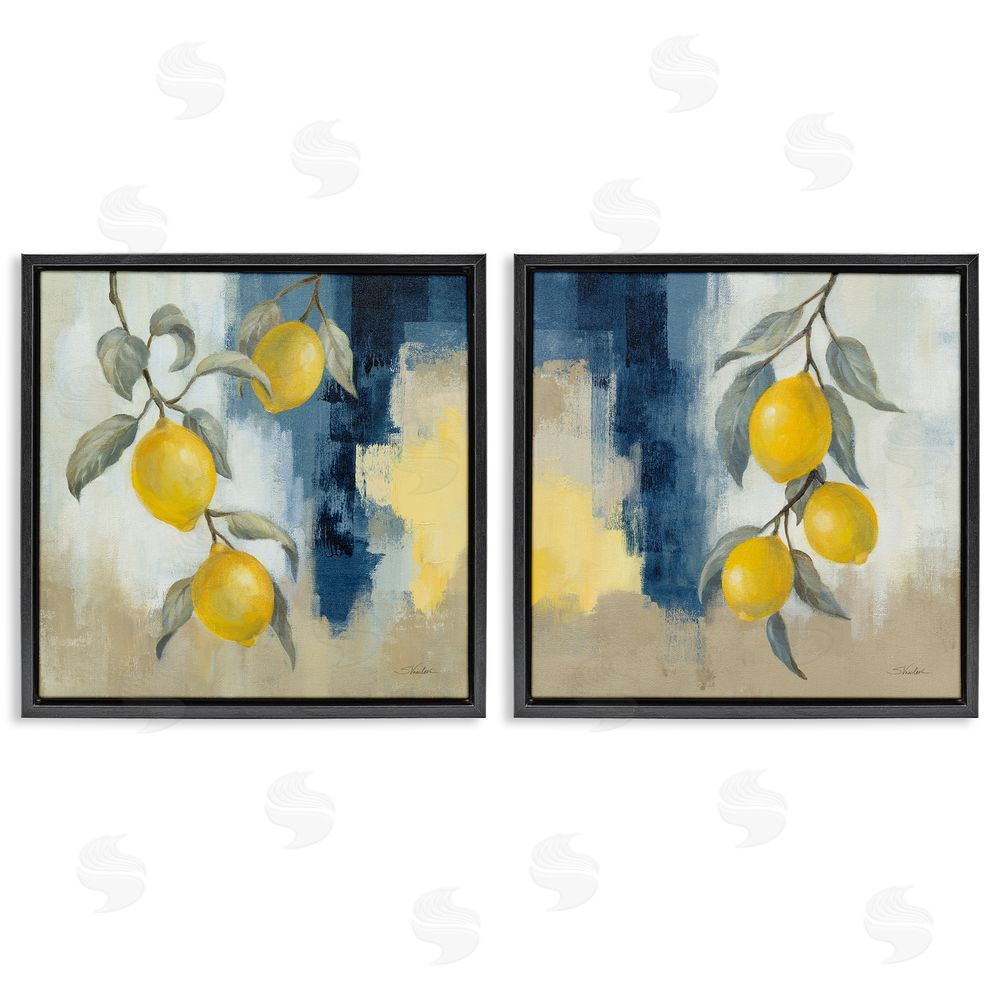 Silvia Vassileva Abstract Hanging Lemon Fruits Black Floating Frame Canvas Wall Art Print