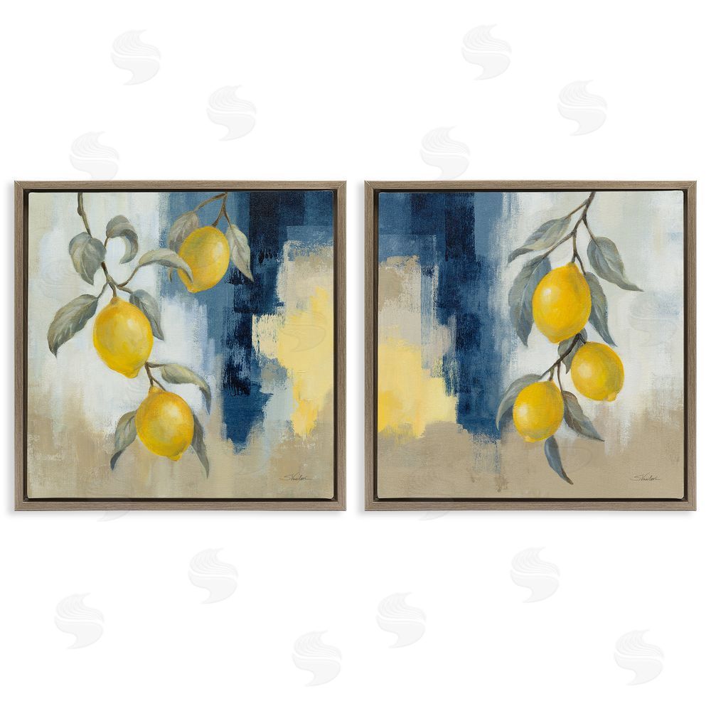 Silvia Vassileva Abstract Hanging Lemon Fruits Brown Floating Frame Canvas Wall Art Print