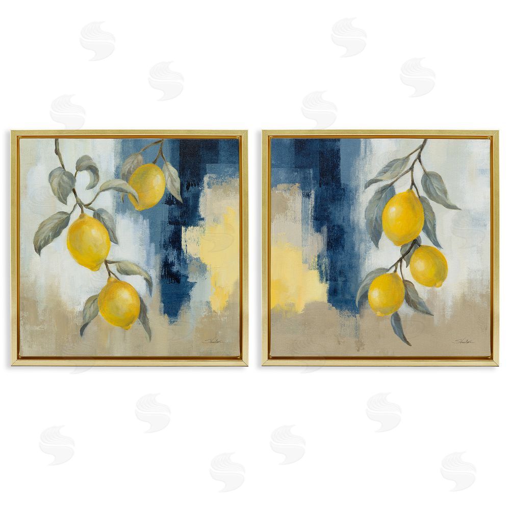 Silvia Vassileva Abstract Hanging Lemon Fruits Gold Floating Frame Canvas Wall Art Print