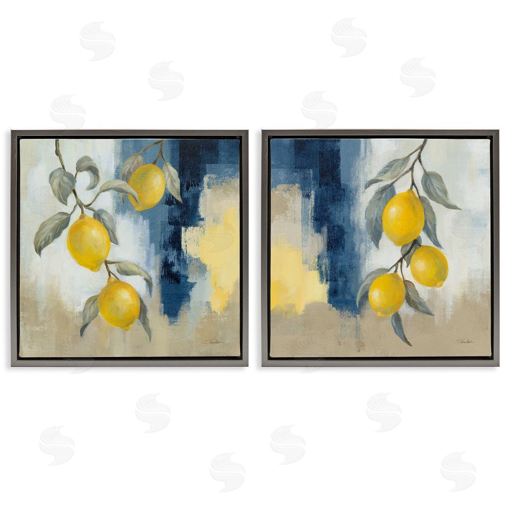 Silvia Vassileva Abstract Hanging Lemon Fruits Gray Floating Frame Canvas Wall Art Print