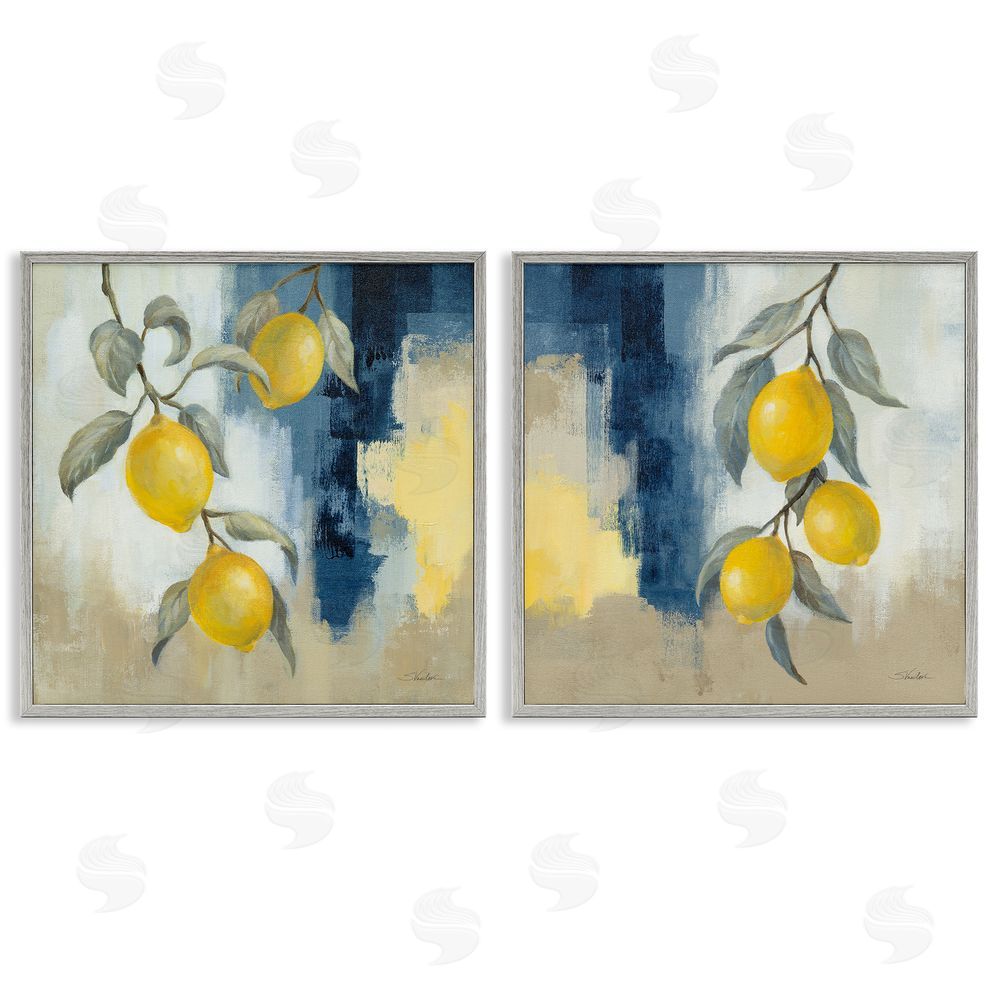 Silvia Vassileva Abstract Hanging Lemon Fruits Gray Framed Giclee Wall Art Print
