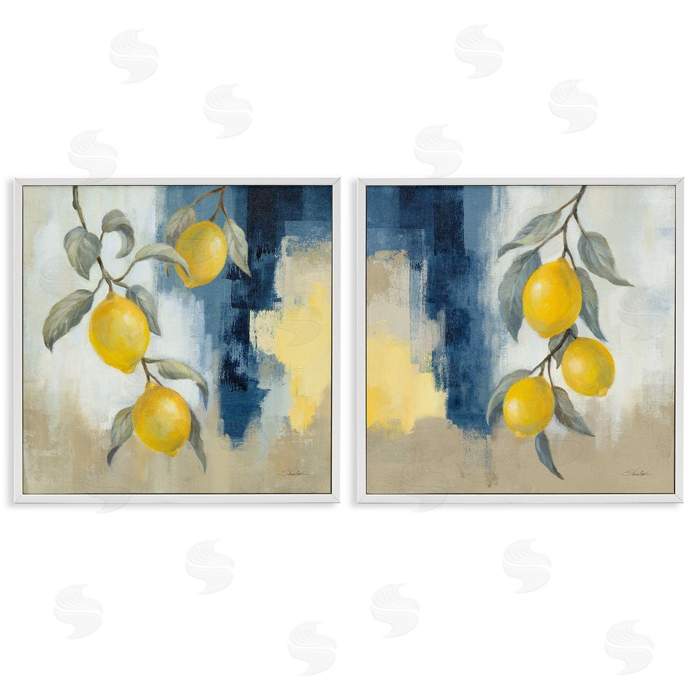 Silvia Vassileva Abstract Hanging Lemon Fruits White Framed Giclee Wall Art Print