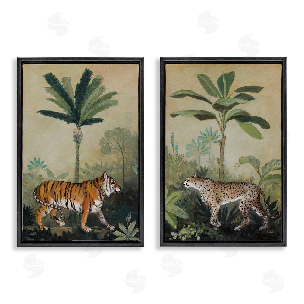 Julia Purinton Tiger Cheetah Jungle Forest Black Floating Frame Canvas Wall Art Print