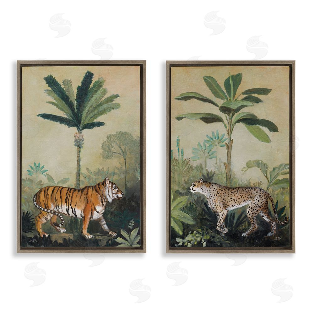 Julia Purinton Tiger Cheetah Jungle Forest Brown Floating Frame Canvas Wall Art Print