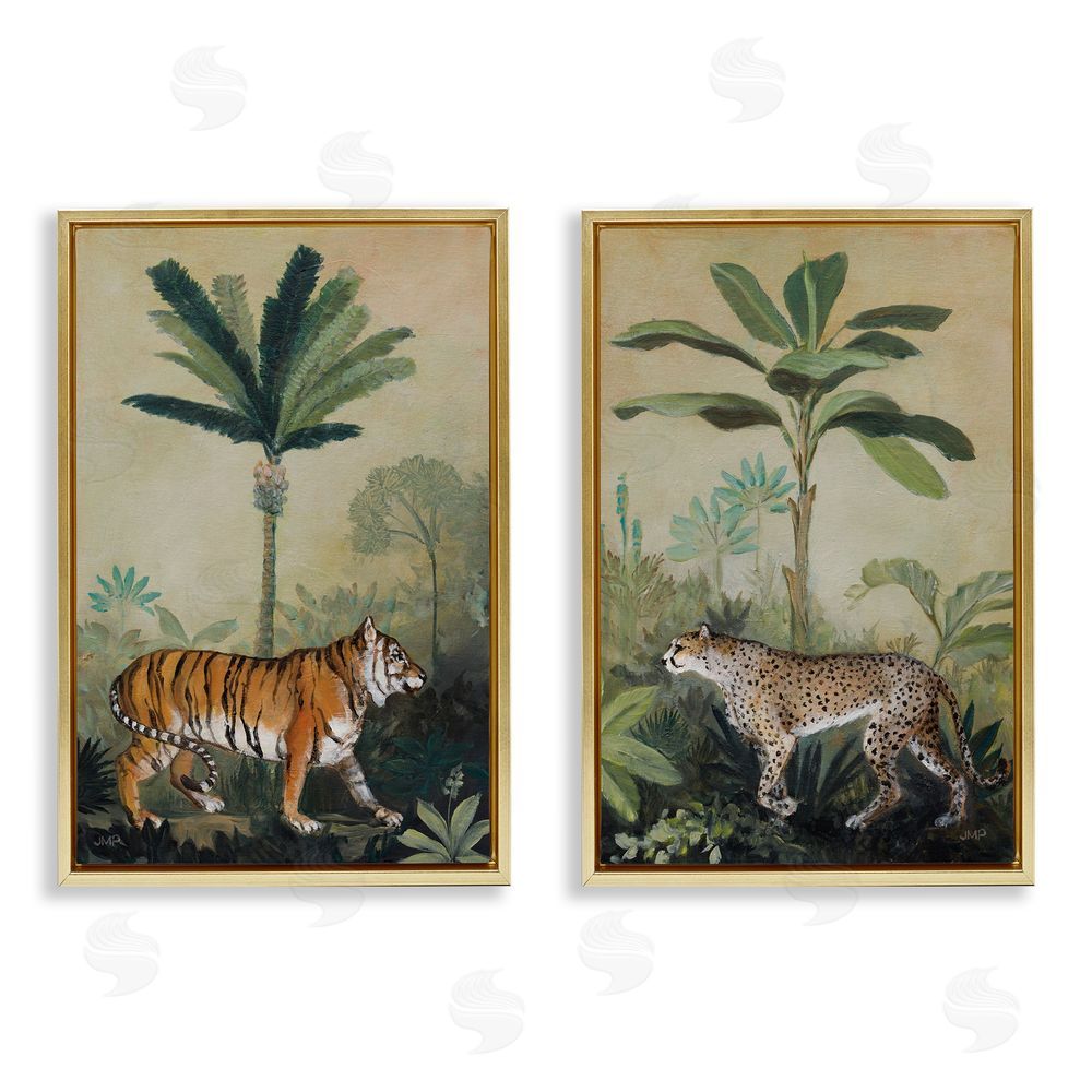 Julia Purinton Tiger Cheetah Jungle Forest Gold Floating Frame Canvas Wall Art Print