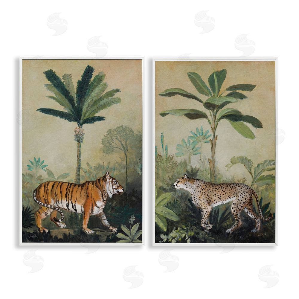 Julia Purinton Tiger Cheetah Jungle Forest White Framed Giclee Wall Art Print