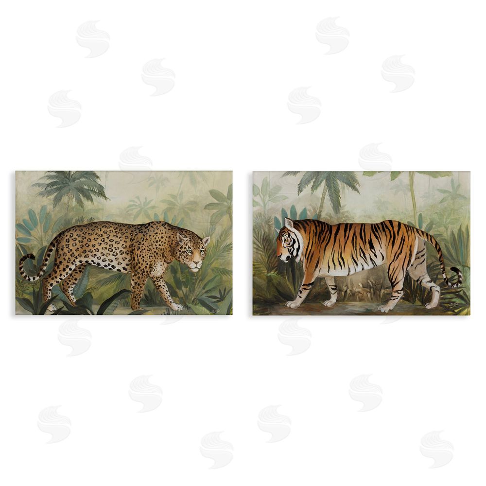 Julia Purinton Jaguar & Tiger Jungle Scene Canvas Wall Art Print