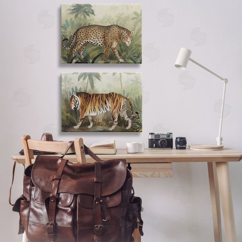 Julia Purinton Jaguar & Tiger Jungle Scene Canvas Wall Art Print in Room
