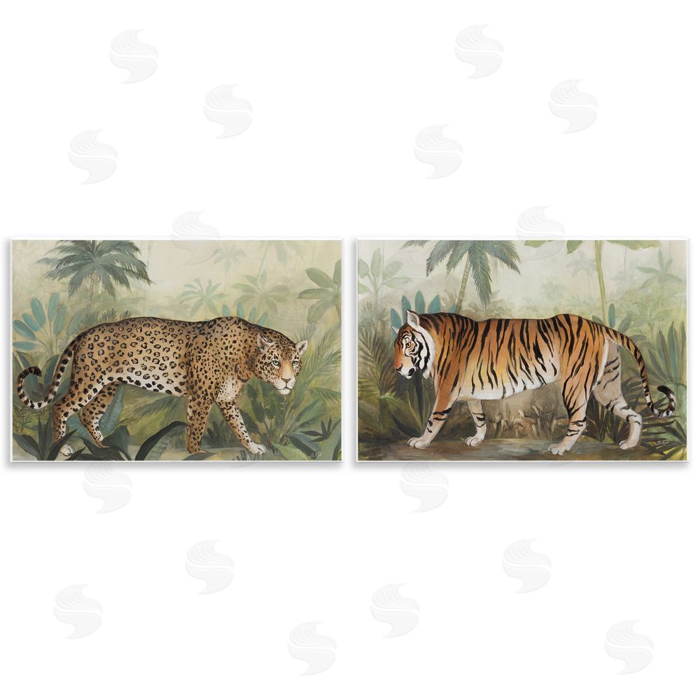Julia Purinton Jaguar & Tiger Jungle Scene Wooden Wall Plaque Art Print