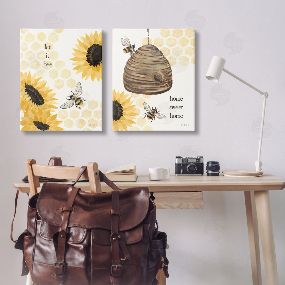 Yvette St. Amant Sunflower Let it Bee Skep Canvas Wall Art Print in Room