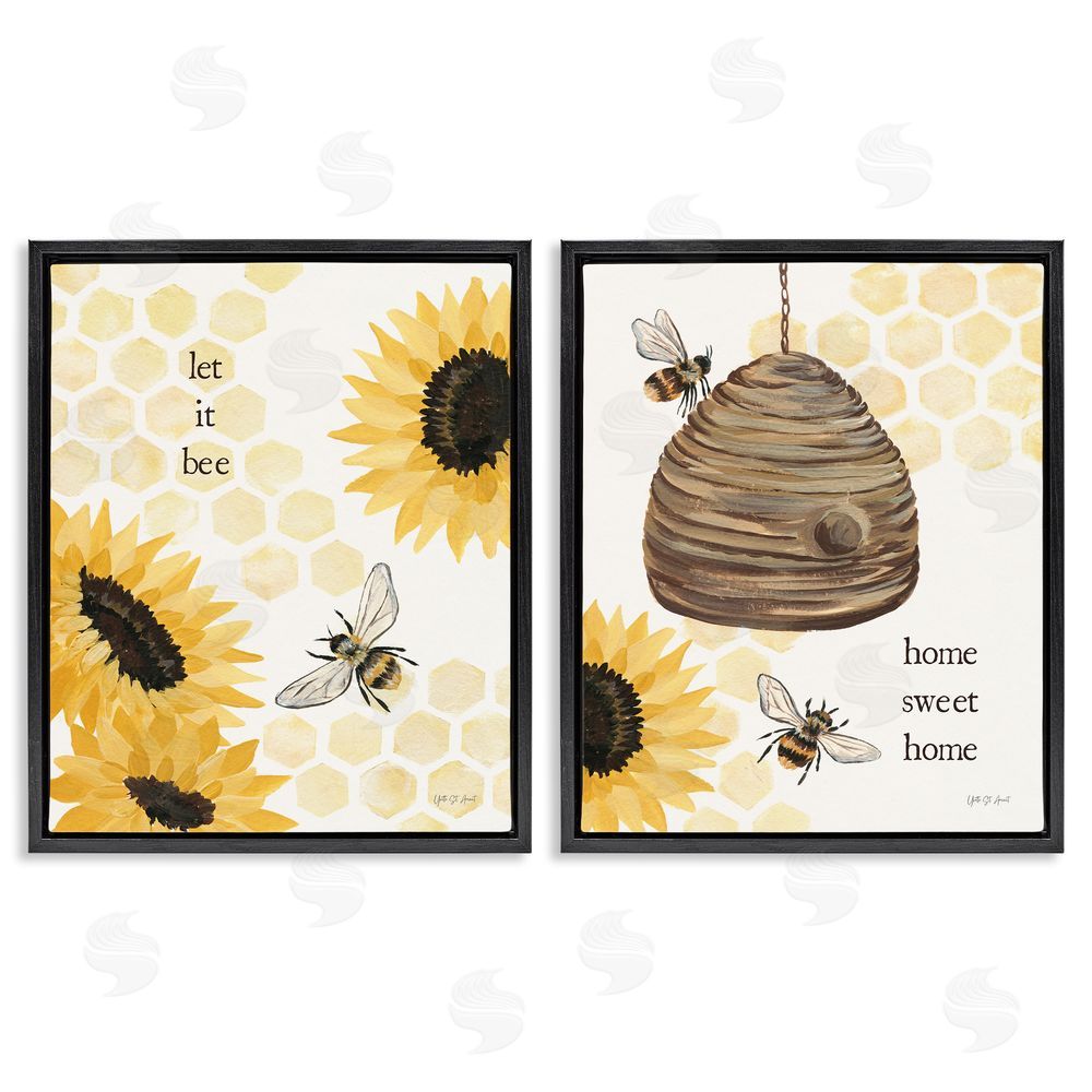 Yvette St. Amant Sunflower Let it Bee Skep Black Floating Frame Canvas Wall Art Print