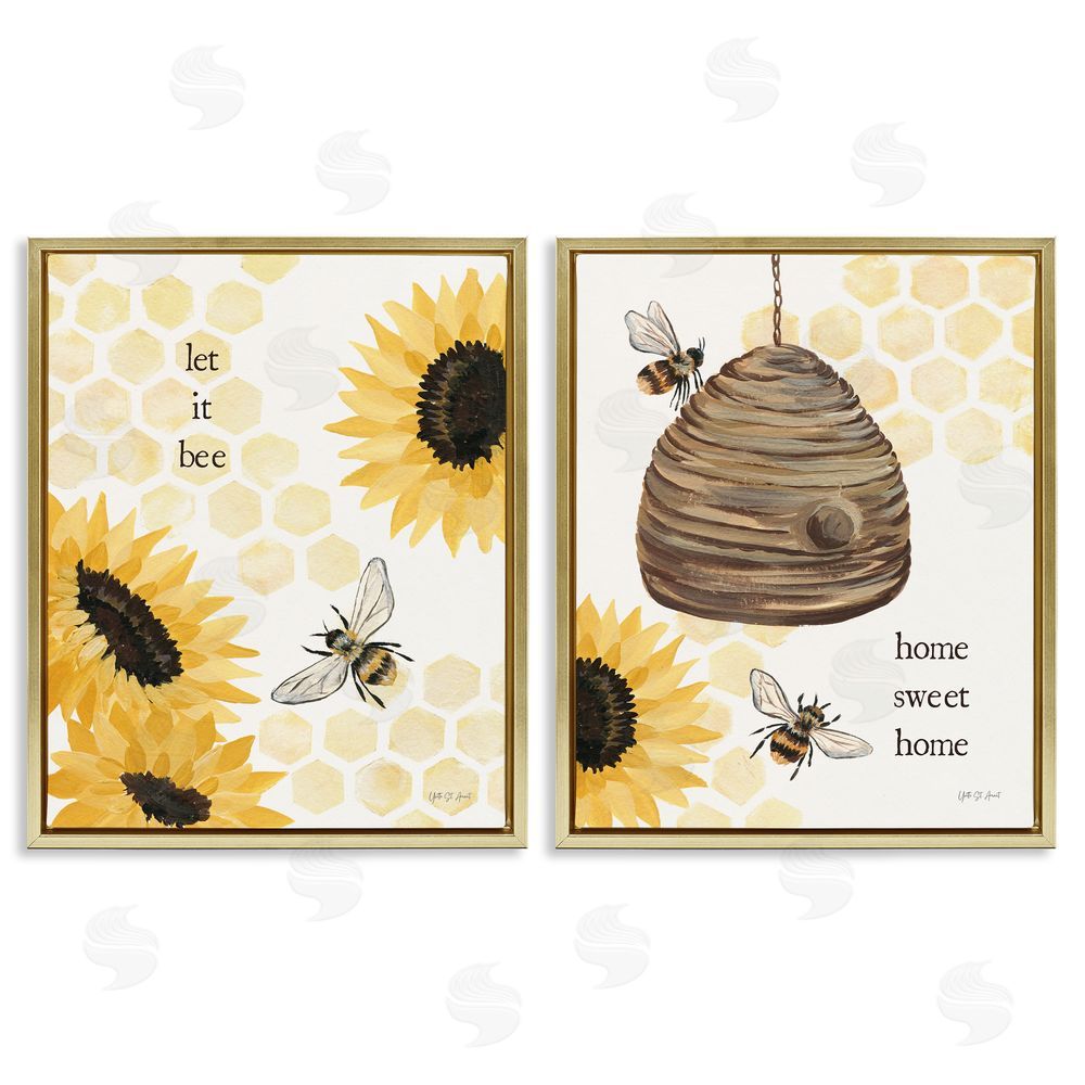 Yvette St. Amant Sunflower Let it Bee Skep Gold Floating Frame Canvas Wall Art Print