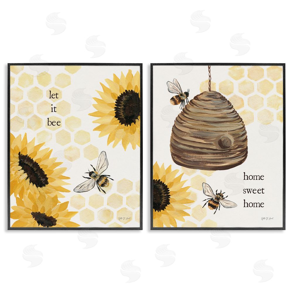 Yvette St. Amant Sunflower Let it Bee Skep Black Framed Giclee Wall Art Print