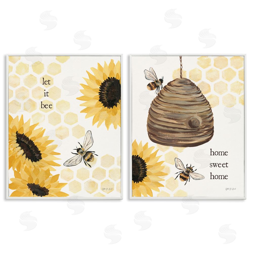 Yvette St. Amant Sunflower Let it Bee Skep White Framed Giclee Wall Art Print