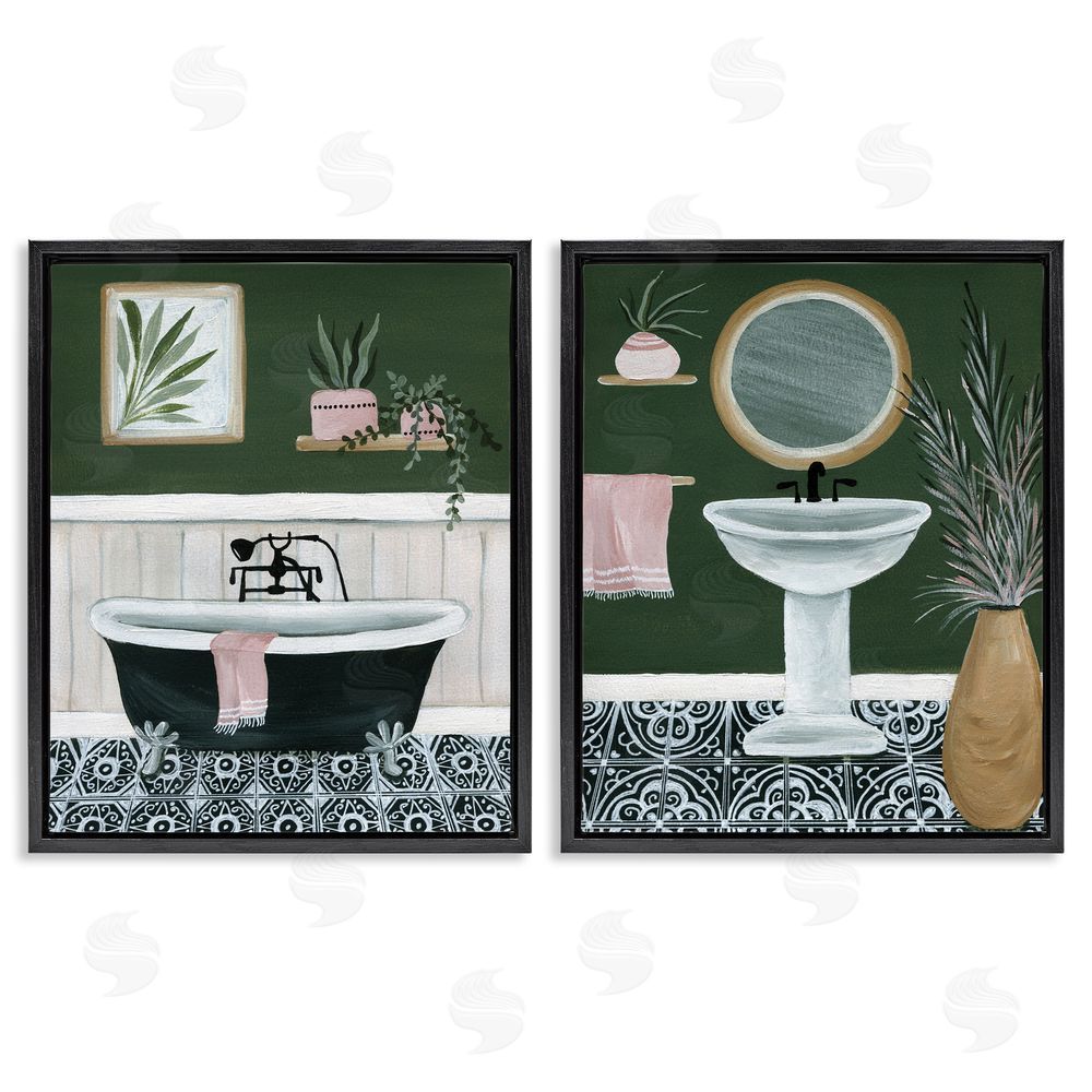Yvette St. Amant Inviting Bold Green Bathroom  Black Floating Frame Canvas Wall Art Print