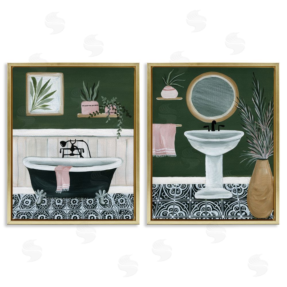 Yvette St. Amant Inviting Bold Green Bathroom  Gold Floating Frame Canvas Wall Art Print