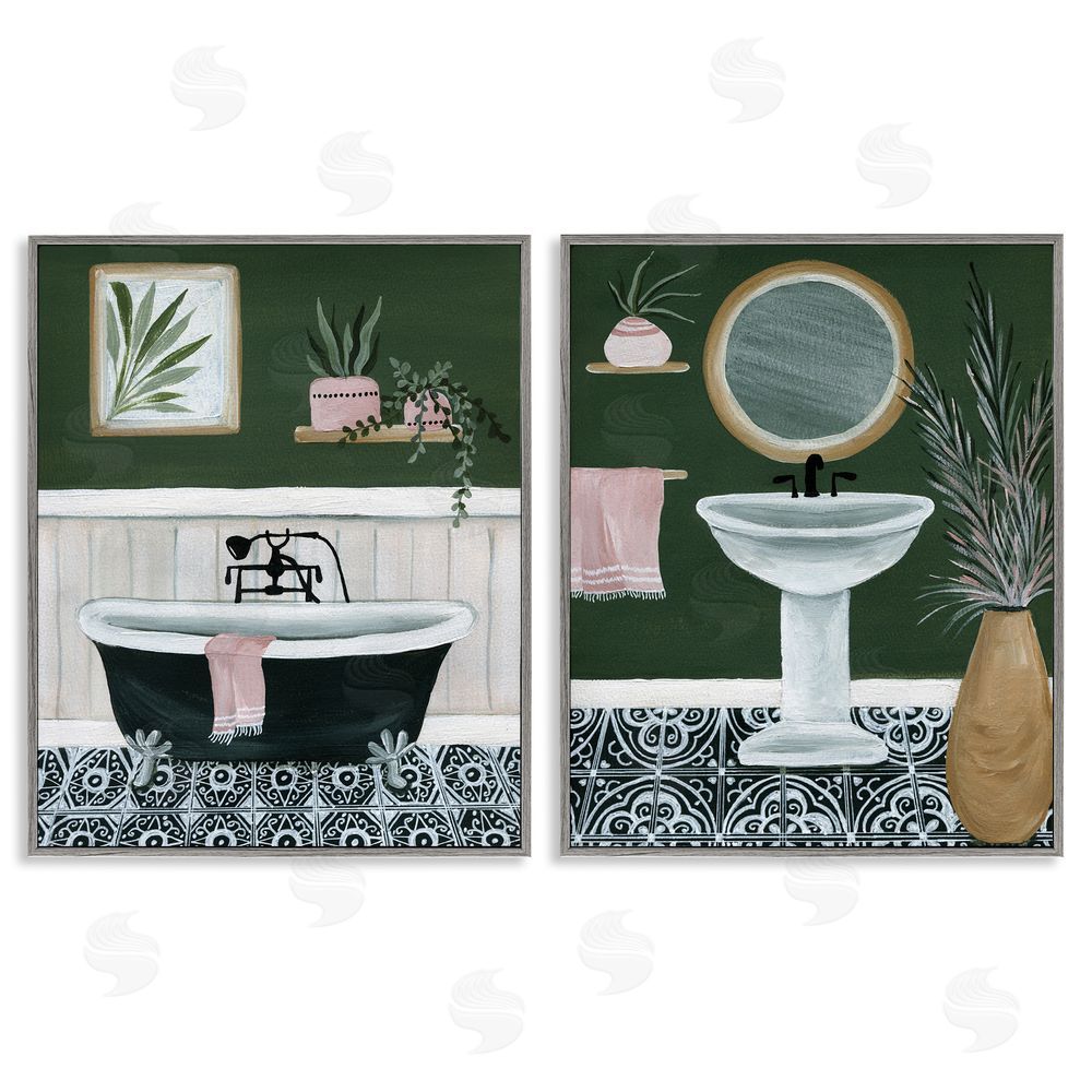 Yvette St. Amant Inviting Bold Green Bathroom  Gray Framed Giclee Wall Art Print