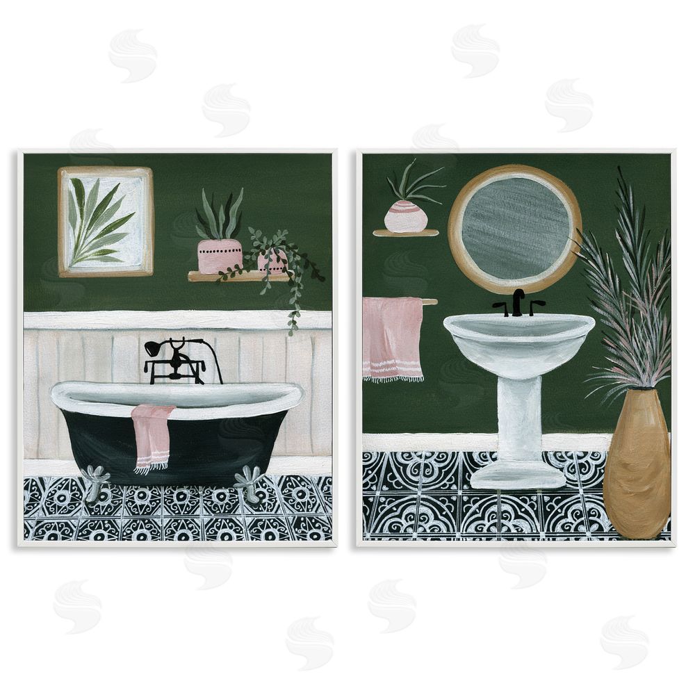 Yvette St. Amant Inviting Bold Green Bathroom  White Framed Giclee Wall Art Print