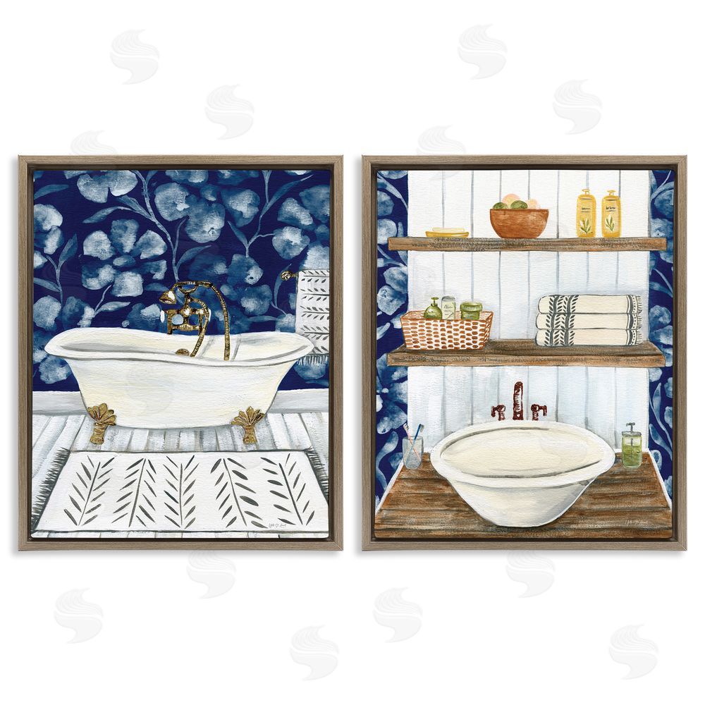 Yvette St. Amant Bold Painted Farmhouse Bathroom  Brown Floating Frame Canvas Wall Art Print