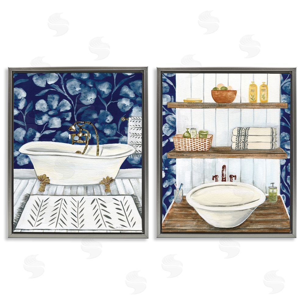 Yvette St. Amant Bold Painted Farmhouse Bathroom  Gray Floating Frame Canvas Wall Art Print