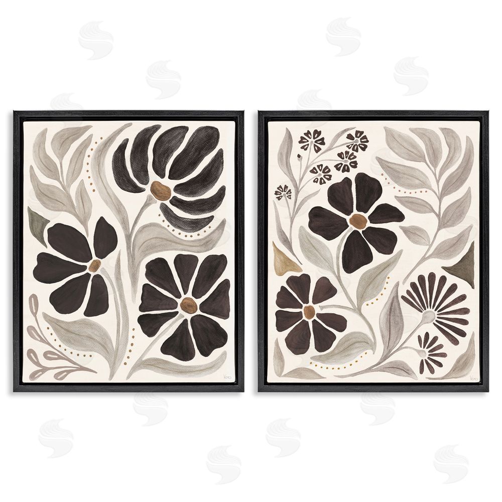 Veronique Charron Modern Neutral Petals  Black Floating Frame Canvas Wall Art Print