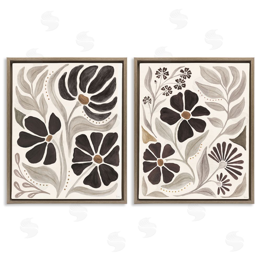 Veronique Charron Modern Neutral Petals  Brown Floating Frame Canvas Wall Art Print