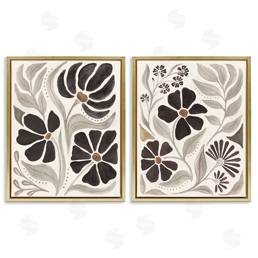 Veronique Charron Modern Neutral Petals  Gold Floating Frame Canvas Wall Art Print