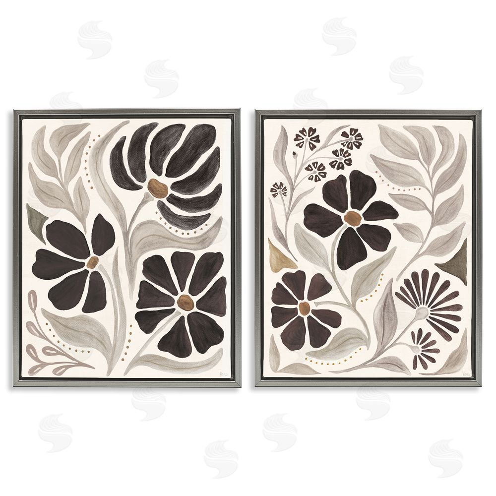 Veronique Charron Modern Neutral Petals  Gray Floating Frame Canvas Wall Art Print