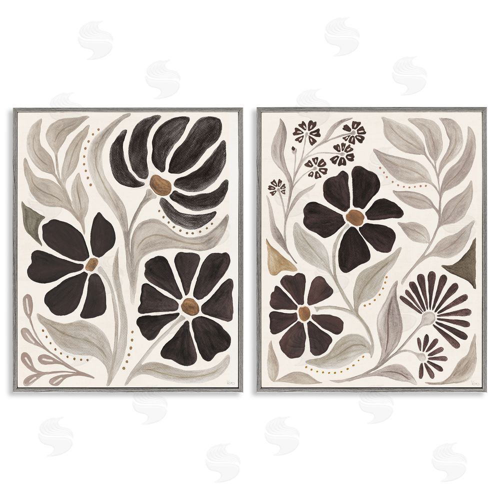 Veronique Charron Modern Neutral Petals  Gray Framed Giclee Wall Art Print