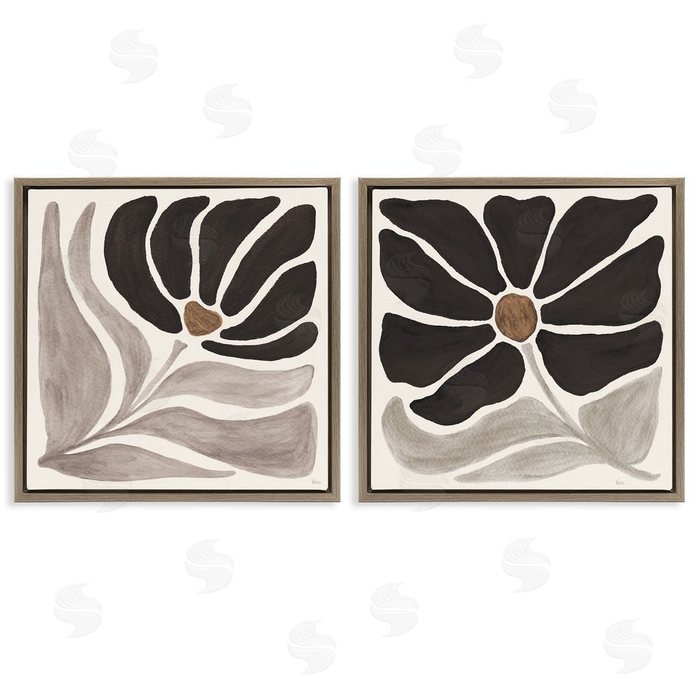 Veronique Charron Large Modern Flower  Brown Floating Frame Canvas Wall Art Print