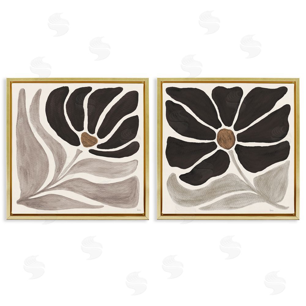 Veronique Charron Large Modern Flower  Gold Floating Frame Canvas Wall Art Print