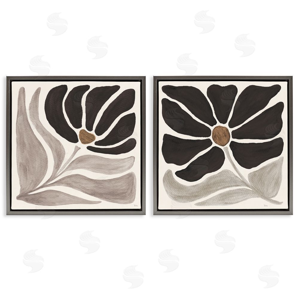 Veronique Charron Large Modern Flower  Gray Floating Frame Canvas Wall Art Print