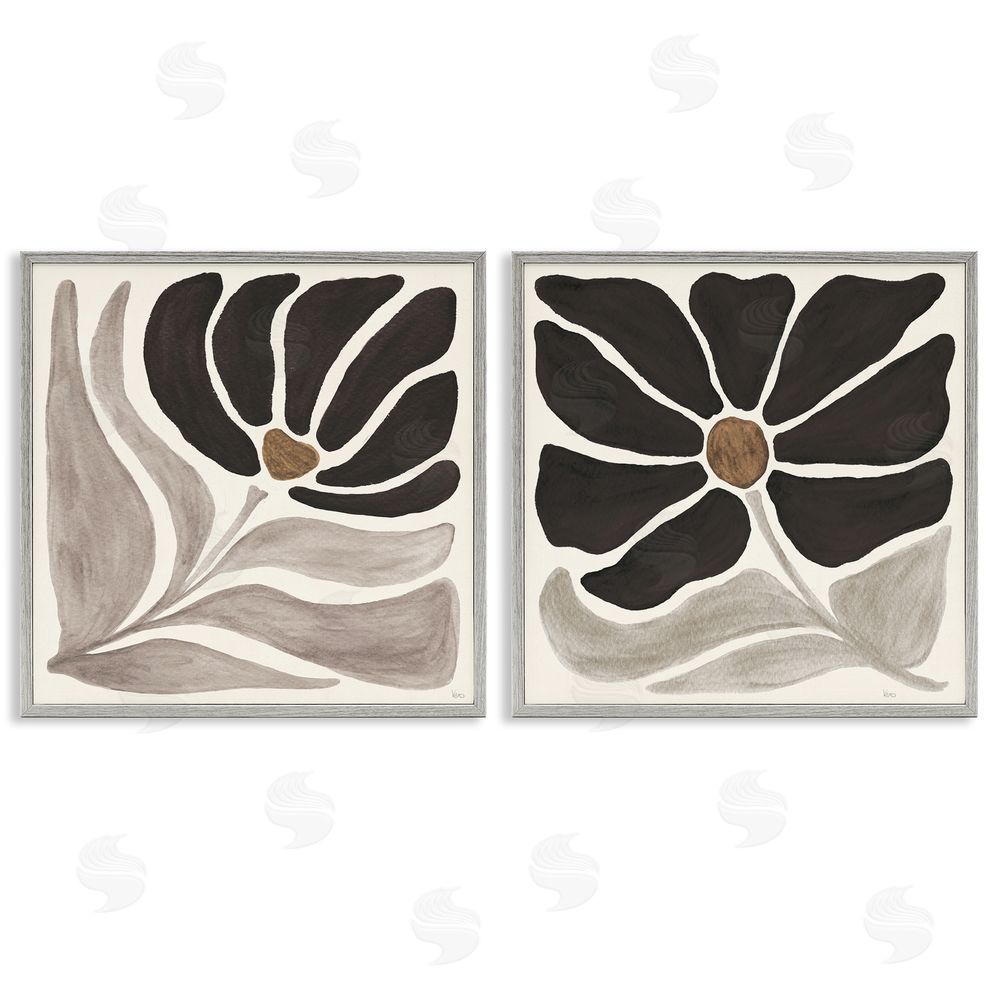 Veronique Charron Large Modern Flower  Gray Framed Giclee Wall Art Print