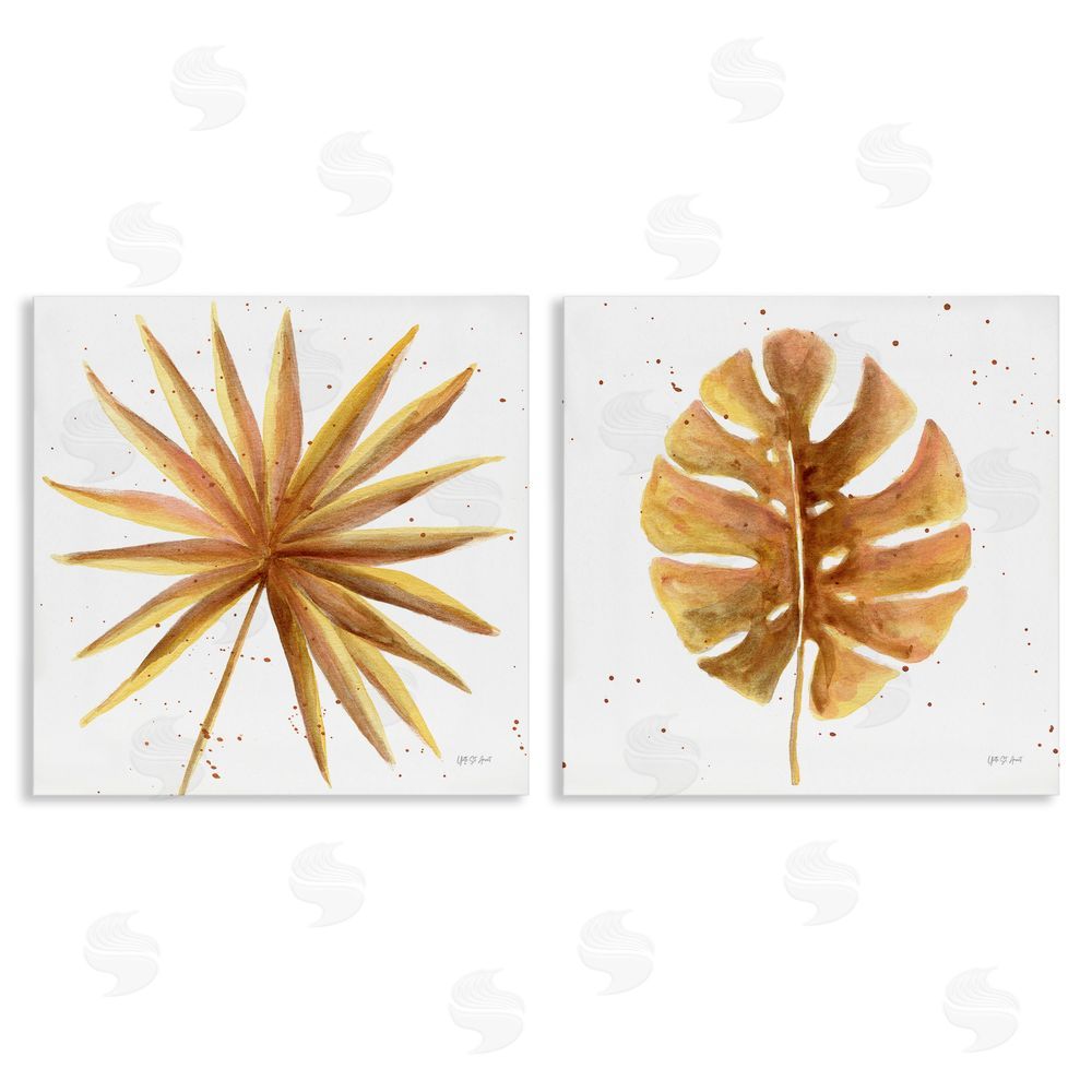 Yvette St. Amant Golden Palm Monstera Leaves Canvas Wall Art Print