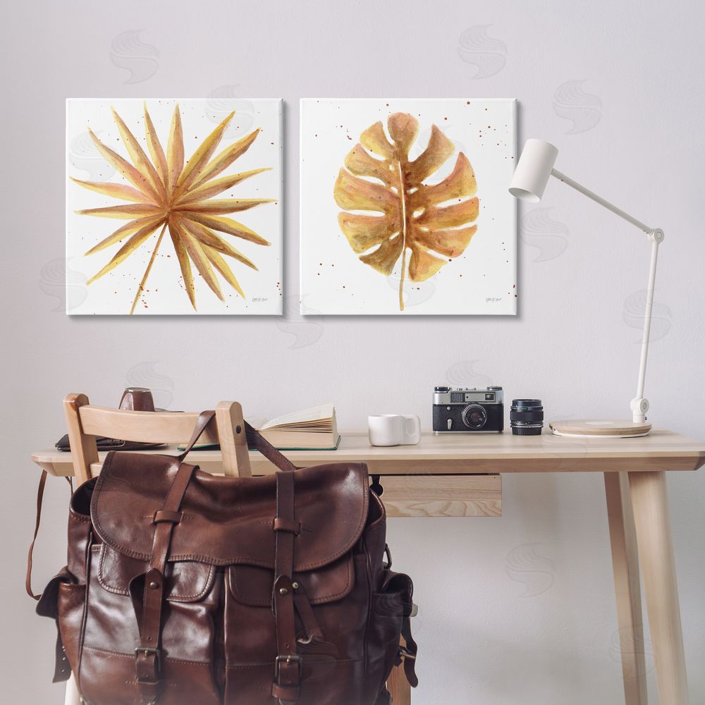 Yvette St. Amant Golden Palm Monstera Leaves Canvas Wall Art Print in Room