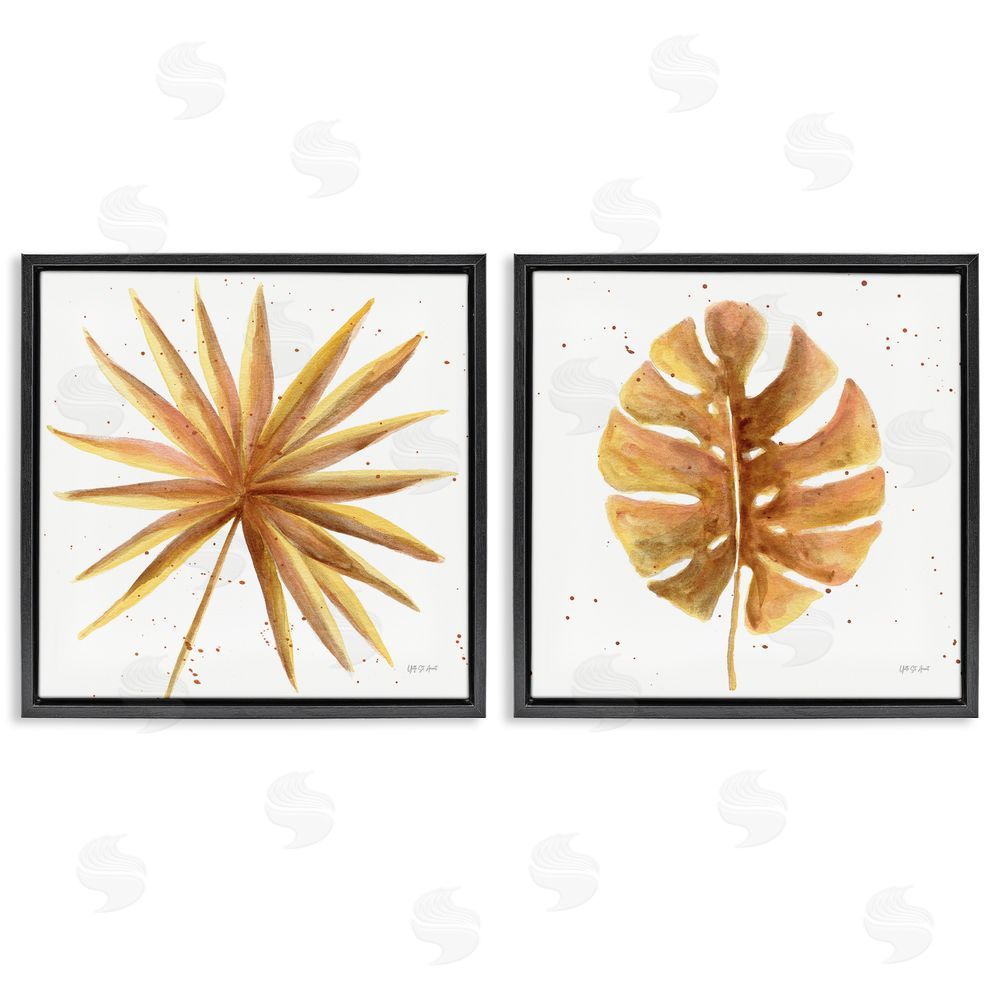 Yvette St. Amant Golden Palm Monstera Leaves Black Floating Frame Canvas Wall Art Print