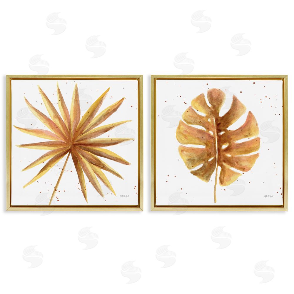 Yvette St. Amant Golden Palm Monstera Leaves Gold Floating Frame Canvas Wall Art Print