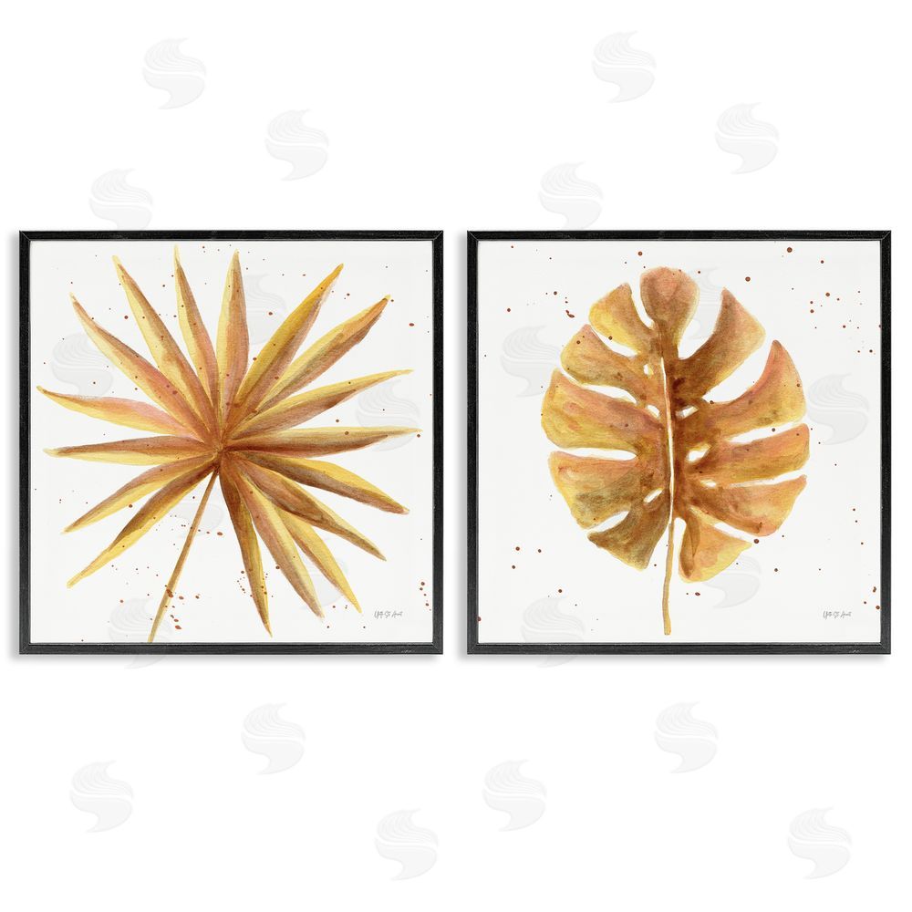 Yvette St. Amant Golden Palm Monstera Leaves Black Framed Giclee Wall Art Print
